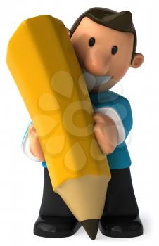 Royalty Free Clipart Image of a Man With a Huge Pencil