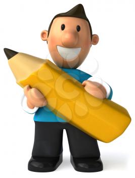 Royalty Free Clipart Image of a Man Holding a Big Pencil
