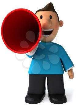 Royalty Free Clipart Image of a Man in a Turquoise Sweater Talking Into a Megaphone