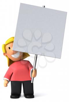 Royalty Free Clipart Image of a Woman Holding a Blank Placard