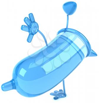 Royalty Free Clipart Image of a Blue Condom Doing a Hand Spring