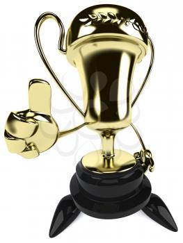 Royalty Free Clipart Image of a Trophy Giving a Thumbs Up