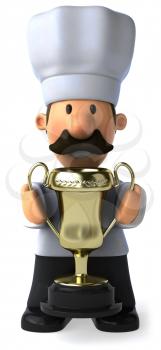 Royalty Free Clipart Image of a Baker With a Trophy