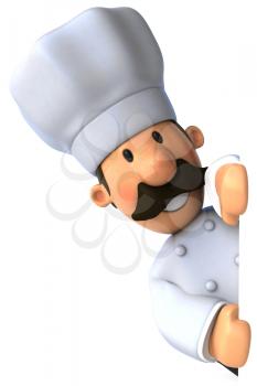 Royalty Free Clipart Image of a Chef Peaking Out from Behind a Wall