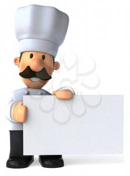 Royalty Free Clipart Image of a Chef Holding a Blank Sign