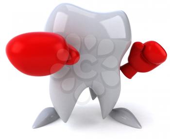 Royalty Free Clipart Image of a Tooth With Boxing Gloves