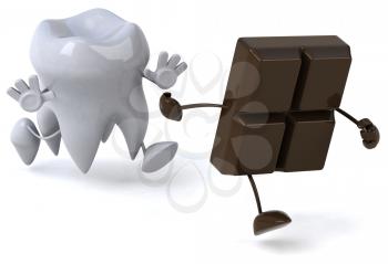 Royalty Free Clipart Image of a Tooth Chasing a Piece of Schocolate