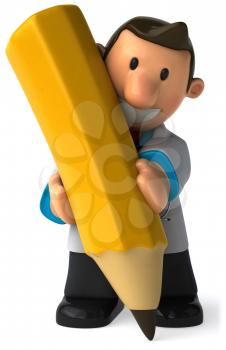 Royalty Free Clipart Image of a Guy Writing With a Big Pencil