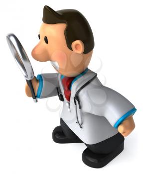Royalty Free Clipart Image of a Doctor With a Magnifying Lens