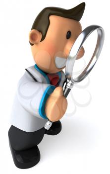 Royalty Free Clipart Image of a Doctor With a Magnifying Glass
