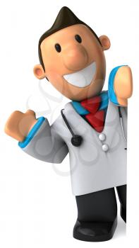 Royalty Free Clipart Image of a Doctor Peaking Out from Behind a Door
