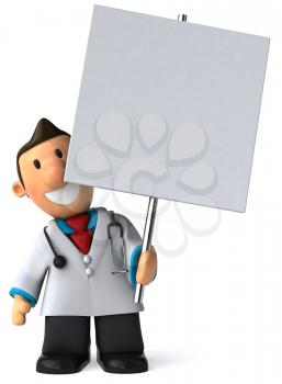 Royalty Free Clipart Image of a Doctor With a Sign