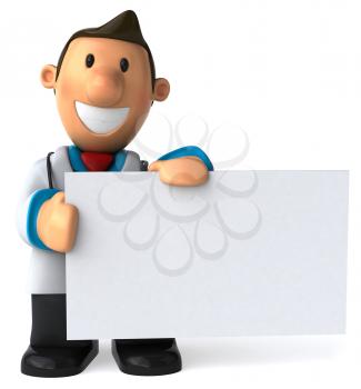 Royalty Free Clipart Image of a Doctor Holding a Blank Sign