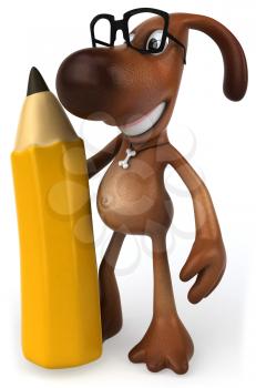 Royalty Free Clipart Image of a Dog With a Pencil