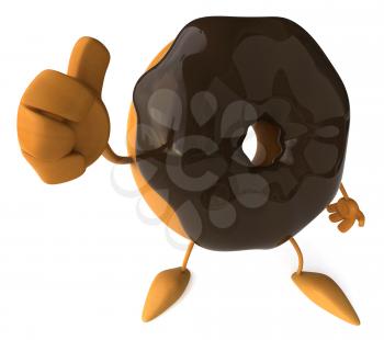 Royalty Free Clipart Image of a Doughnut With Chocolate Icing Giving a Thumbs Up