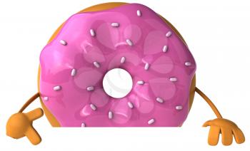 Royalty Free Clipart Image of a Pink Doughnut Making a Victory Sign