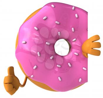 Royalty Free Clipart Image of a Pink Glazed Doughnut Giving a Thumbs Up