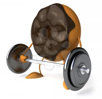 Royalty Free Clipart Image of a Doughnut Lifting a Barbell