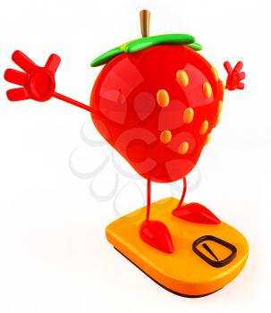 Royalty Free Clipart Image of a Strawberry on Bathroom Scales