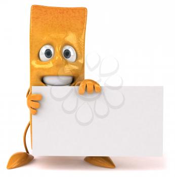 Royalty Free Clipart Image of a French Fry Holding a Blank Sign