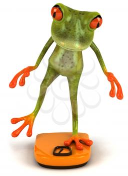 Royalty Free Clipart Image of a Frog Balancing on a Bathroom Scale