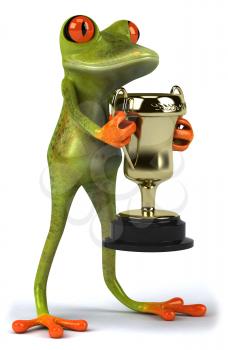 Royalty Free Clipart Image of a Frog Holding a Cup