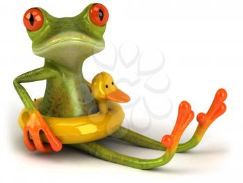 Royalty Free Clipart Image of a Frog in a Rubber Tube