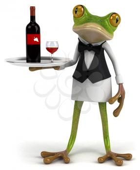 Royalty Free Clipart Image of a Frog Waiter Serving Wine