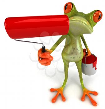 Royalty Free Clipart Image of a Frog With a Paint Can and Roller