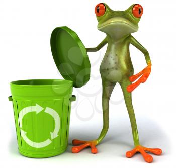 Royalty Free Clipart Image of a Frog With a Recycling Can