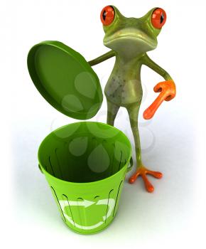 Royalty Free Clipart Image of a Frog With a Waste Basket