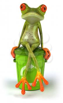 Royalty Free Clipart Image of a Frog on a Recycling Bin