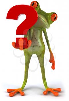 Royalty Free Clipart Image of a Frog Holding a Question Mark