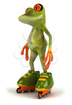Royalty Free Clipart Image of a Frog on Roller Skates