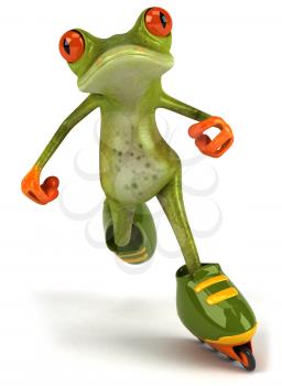 Royalty Free Clipart Image of a Frog on Rollerskates