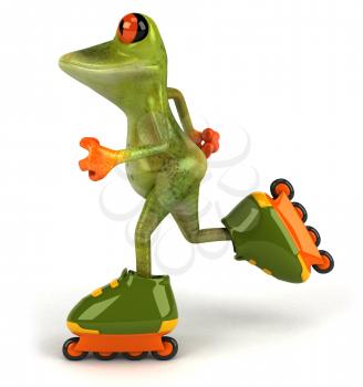 Royalty Free Clipart Image of a Frog on Roller Blades