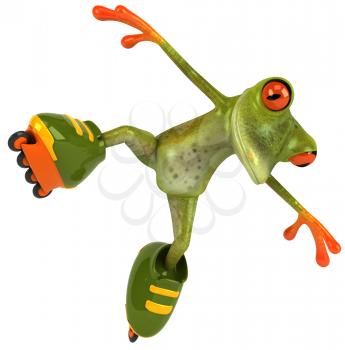 Royalty Free Clipart Image of a Roller Skating Frog