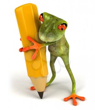 Royalty Free Clipart Image of a Frog With a Pencil