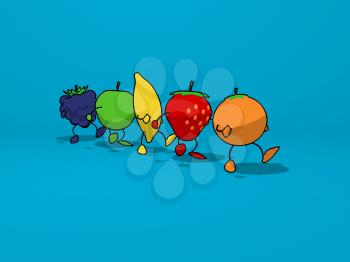 Royalty Free Clipart Image of Fruit on a Walk