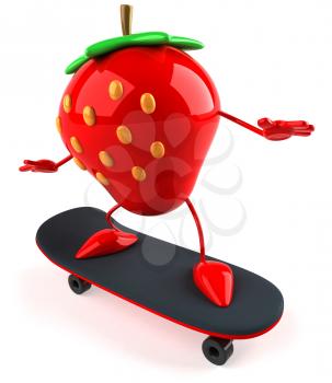 Royalty Free Clipart Image of a Stawberry on a Skateboard