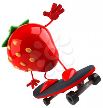 Royalty Free Clipart Image of a Strawberry on a Skateboard