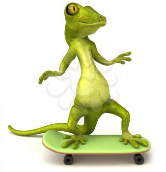Royalty Free Clipart Image of a Gecko on a Skateboard