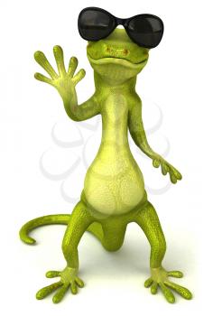 Royalty Free Clipart Image of a Gecko in Sunglasses Waving