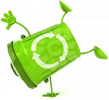 Royalty Free Clipart Image of a Green Recycling Can Doing a Handstand