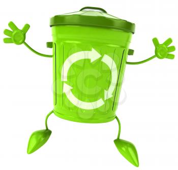 Royalty Free Clipart Image of a Jumping Green Garbage Bin