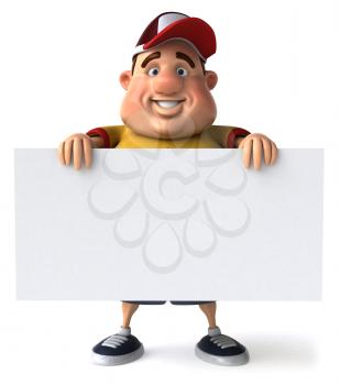 Royalty Free Clipart Image of a Fat Man Holding a Blank Sign in Front of Him