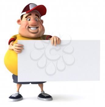 Royalty Free Clipart Image of an Overweight Man Holding a Blank Sign