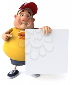 Royalty Free Clipart Image of a Chubby Guy With a Sign