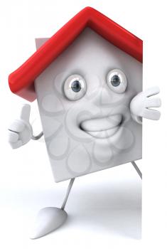 Royalty Free Clipart Image of a House Giving a Thumbs Up