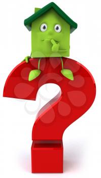 Royalty Free Clipart Image of a Green House Sitting Thinking on a Red Question Mark